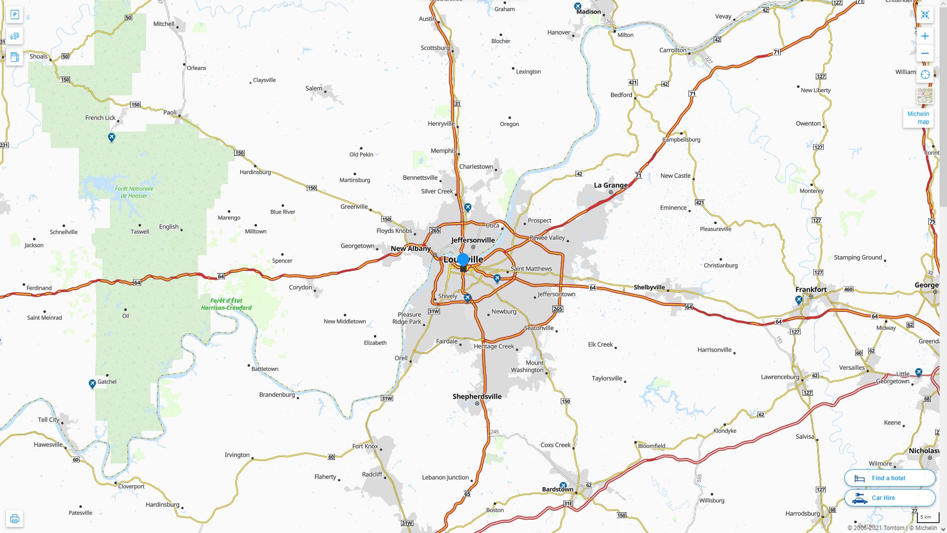 Louisville Kentucky Highway and Road Map